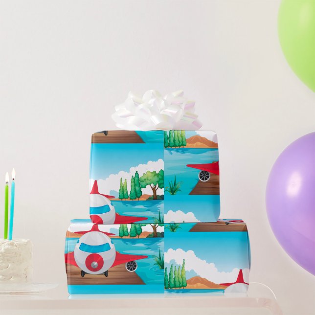 Tecknad Flygplan på Sjö Dock Roligt Travel i Ävent Presentpapper (Skapare uppladdad)