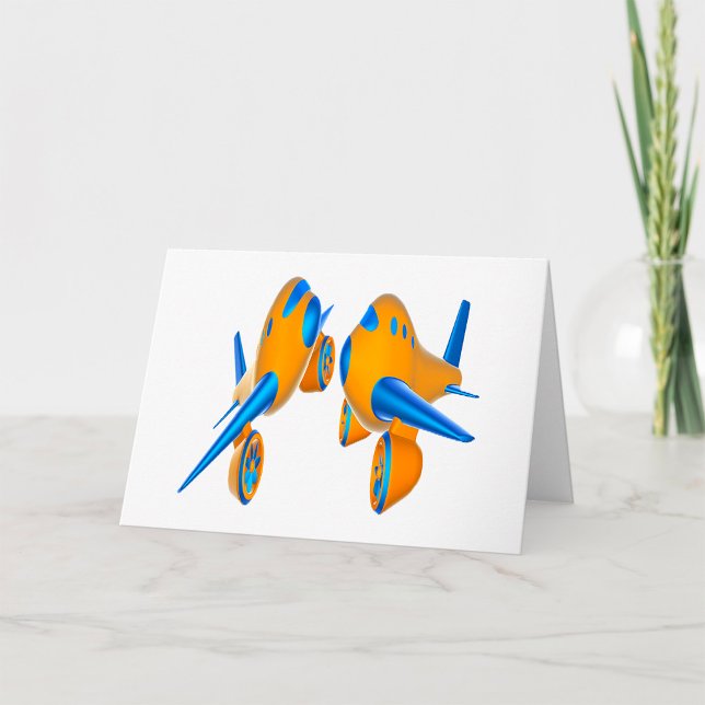 Tecknad Flygplan Vibrant Orange och Blue Kort (Skapare uppladdad)