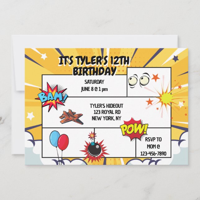 Tecknad Födelsedagsfest inbjudan (Framsida)