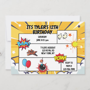 Tecknad Födelsedagsfest inbjudan