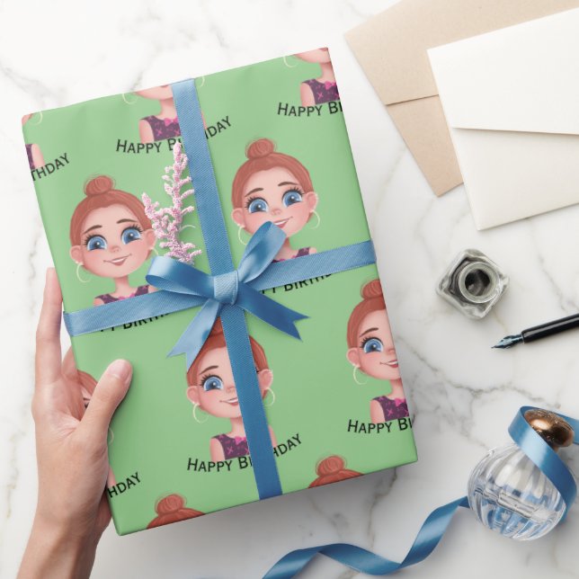Tecknad födelsedagsflicka med stora ögon presentpapper (Gifting)