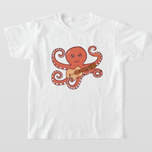 Tecknad för akustiskt gitarr för oktopus t shirt