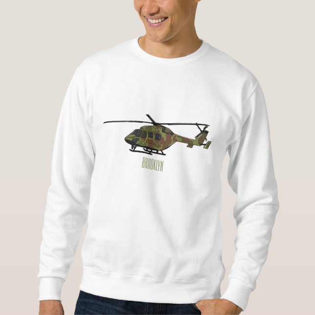 Tecknad för arméhelikopter lång ärmad tröja (Framsida)