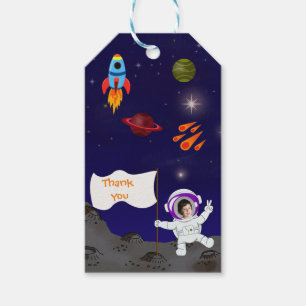 Tecknad för Astronaut-rymden i Cute Birthday Presentetikett