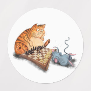 Tecknad för att spela upp schack med luddiga etike klistermärke