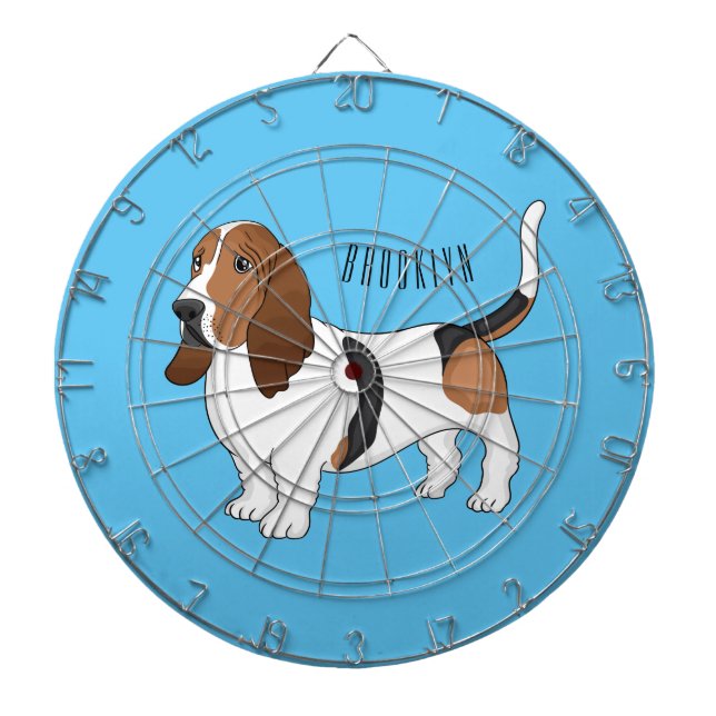Tecknad för  av bundna hund för Basset Darttavla (Framsidan)