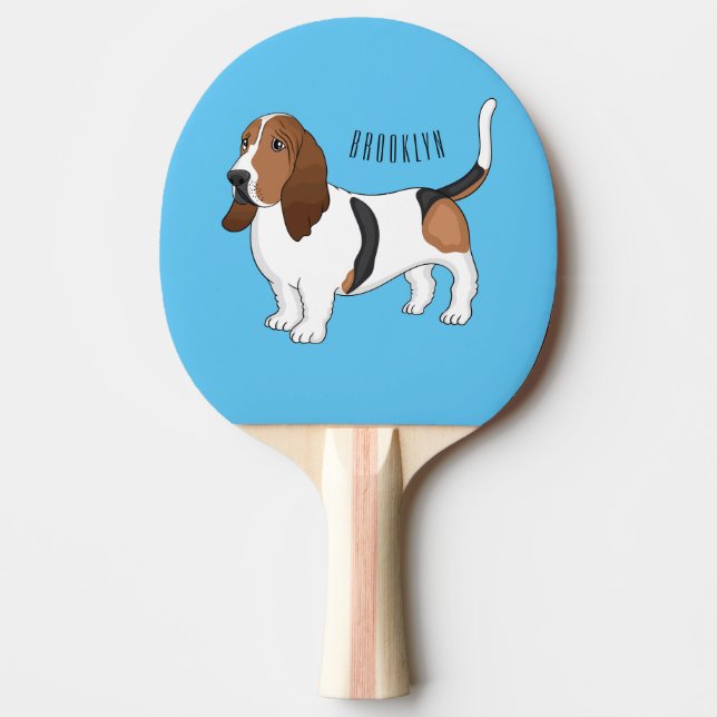 Tecknad för  av bundna hund för Basset Pingisracket (Framsidan)