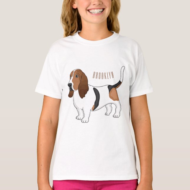 Tecknad för  av bundna hund för Basset T Shirt (Framsida)