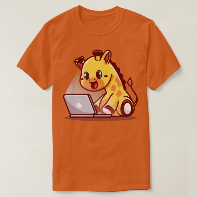 Tecknad för bärbar dator med Cute Giraffe-funktion T Shirt (Design framsida)