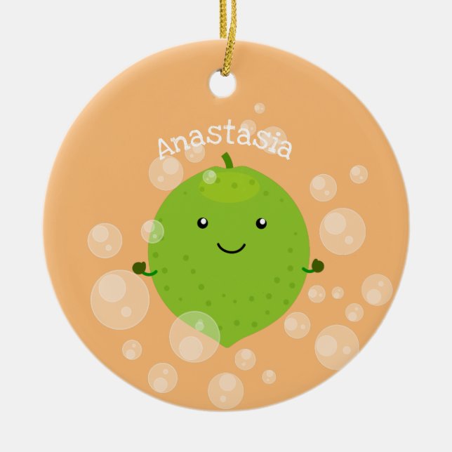 Tecknad för belysning av grönt av kalkbubblor julgransprydnad keramik (Framsidan)