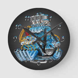 Tecknad för bilmotor för dragbil i hot rod Tävling Rund Klocka