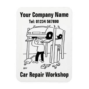 Tecknad för bilreparationsworkshop magnet