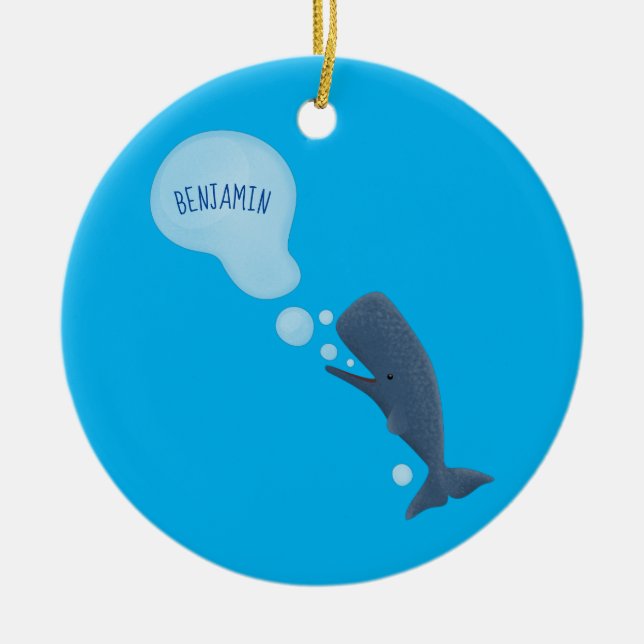 Tecknad för blåsande bubblor i grumlval julgransprydnad keramik (Framsidan)