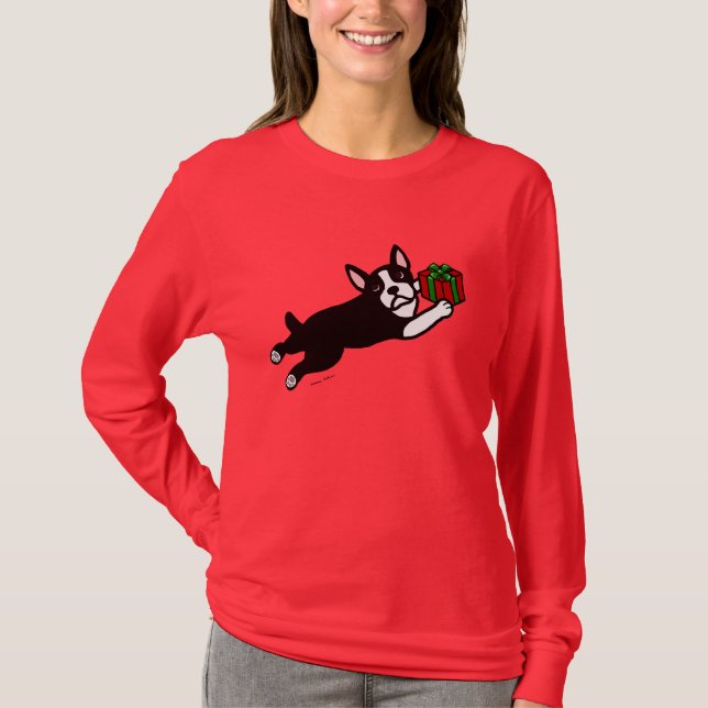 Tecknad för Boston Terrierjul 2 Tee Shirt (Framsida)