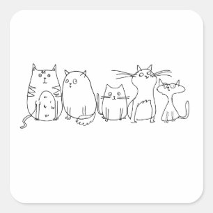 Tecknad för Cat gang Line Art Fyrkantigt Klistermärke