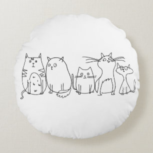 Tecknad för Cat gang Line Art Rund Kudde
