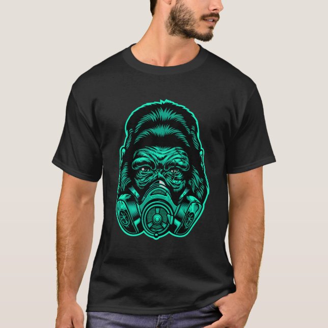 Tecknad för coola Aesthetic Monkey Head Gas Mask D T Shirt (Framsida)