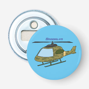 Tecknad för Cute Army-kamouflage-helikopter Flasköppnare