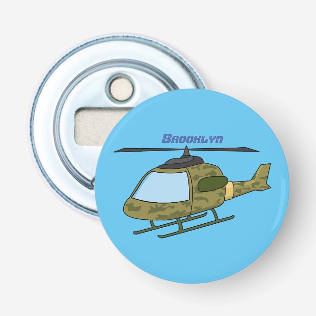 Tecknad för Cute Army-kamouflage-helikopter Flasköppnare (Framsidan)