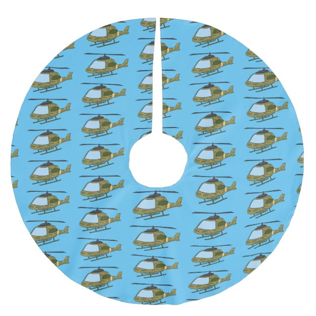 Tecknad för Cute Army-kamouflage-helikopter Julgransmatta Borstad Polyester (Framsidan)