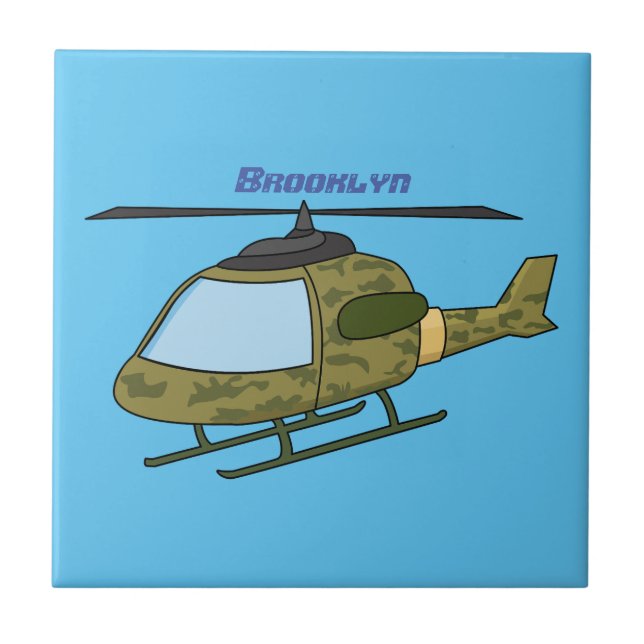 Tecknad för Cute Army-kamouflage-helikopter Kakelplatta (Framsidan)