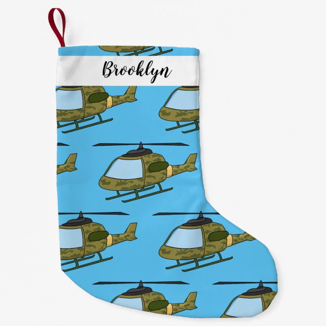 Tecknad för Cute Army-kamouflage-helikopter Liten Julstrumpa (Framsidan)