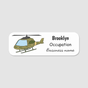 Tecknad för Cute Army-kamouflage-helikopter Namnbricka