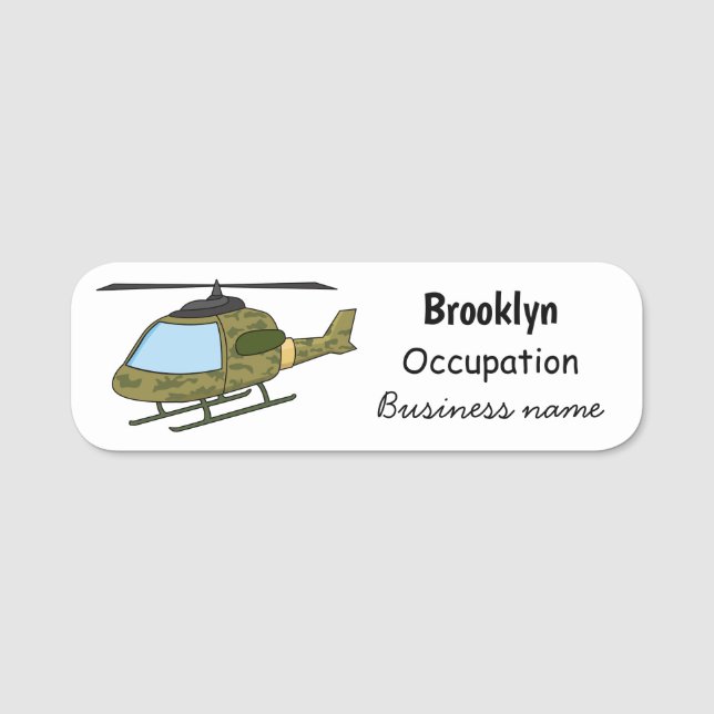 Tecknad för Cute Army-kamouflage-helikopter Namnbricka (Framsida)