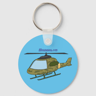 Tecknad för Cute Army-kamouflage-helikopter Nyckelring