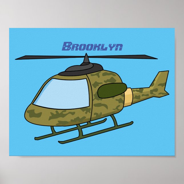 Tecknad för Cute Army-kamouflage-helikopter Poster (Framsidan)