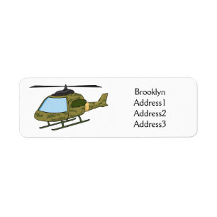 Tecknad för Cute Army-kamouflage-helikopter Returadress Etikett