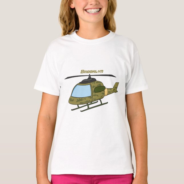 Tecknad för Cute Army-kamouflage-helikopter T Shirt (Framsida)