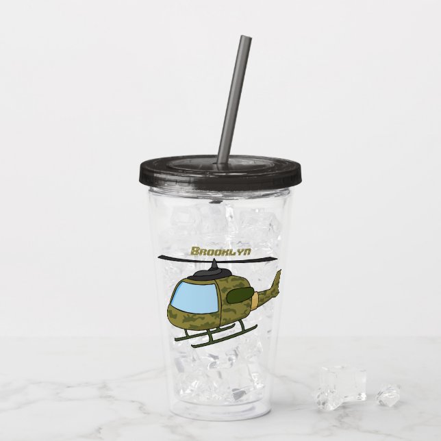 Tecknad för Cute Army-kamouflage-helikopter Take Away Mugg (Baksida Ice)