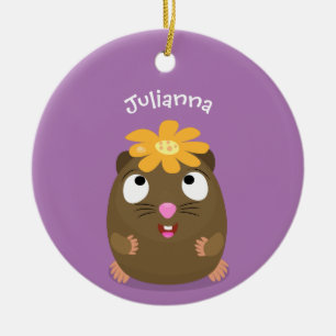 Tecknad för Cute guinea gris lycklig Julgransprydnad Keramik