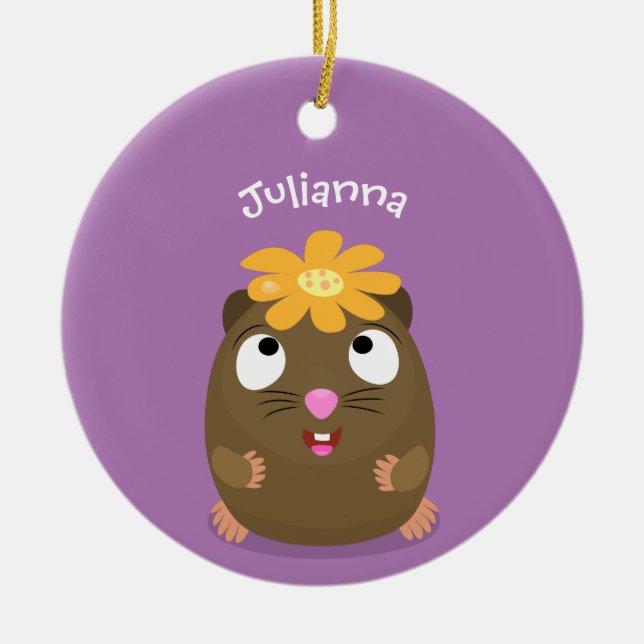 Tecknad för Cute guinea gris lycklig Julgransprydnad Keramik (Framsidan)