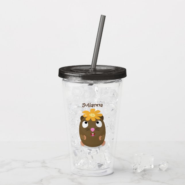 Tecknad för Cute guinea gris lycklig Take Away Mugg (Baksida Ice)
