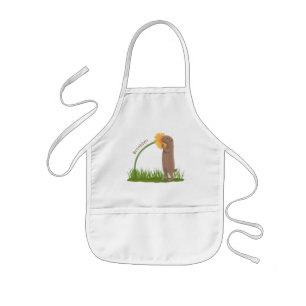 Tecknad för cute prairie hund sniffning blomma barnförkläde