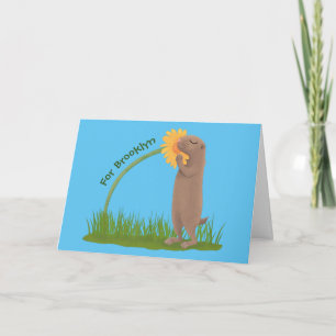 Tecknad för cute prairie hund sniffning blomma kort