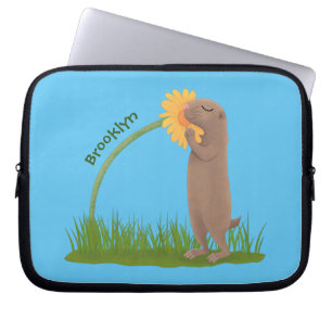 Tecknad för cute prairie hund sniffning blomma laptop fodral