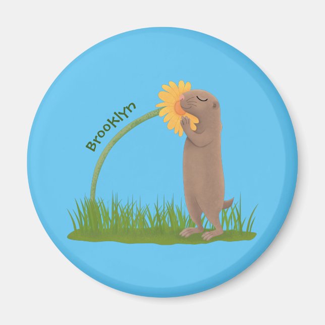 Tecknad för cute prairie hund sniffning blomma magnet (Framsidan)
