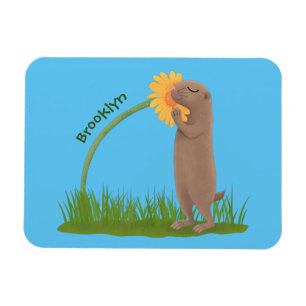 Tecknad för cute prairie hund sniffning blomma magnet