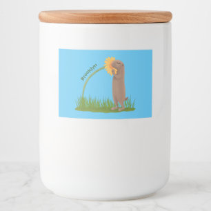 Tecknad för cute prairie hund sniffning blomma mat etiketter