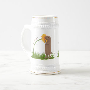 Tecknad för cute prairie hund sniffning blomma sejdel
