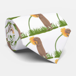 Tecknad för cute prairie hund sniffning blomma slips
