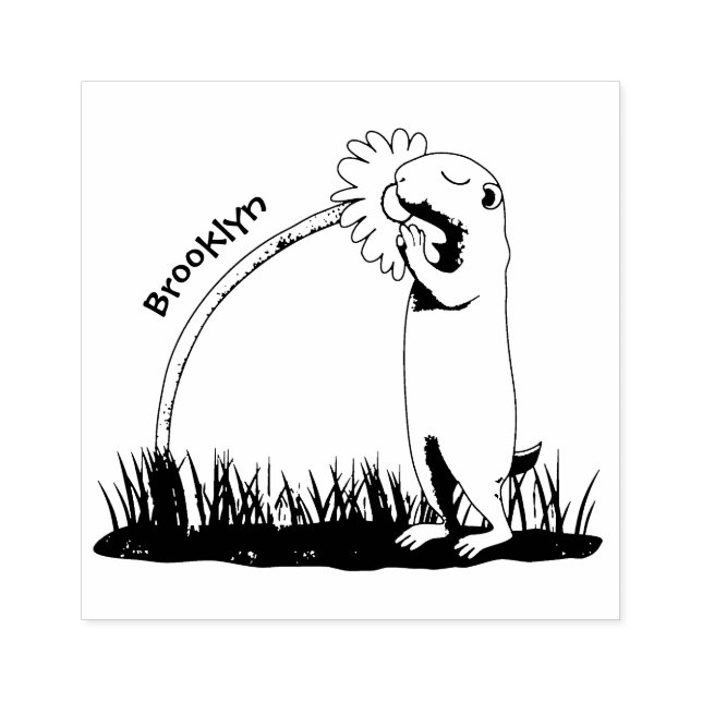 Tecknad för cute prairie hund sniffning blomma stämpel (Tryck)