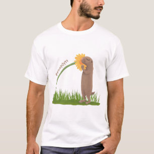 Tecknad för cute prairie hund sniffning blomma t shirt