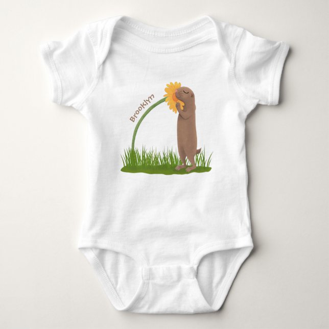 Tecknad för cute prairie hund sniffning blomma t shirt (Framsida)