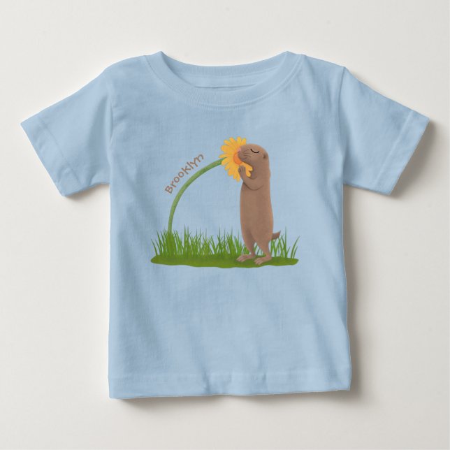 Tecknad för cute prairie hund sniffning blomma t shirt (Framsida)