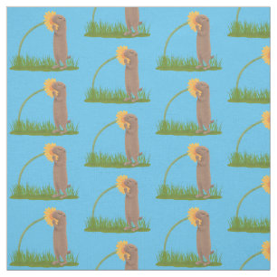 Tecknad för cute prairie hund sniffning blomma tyg