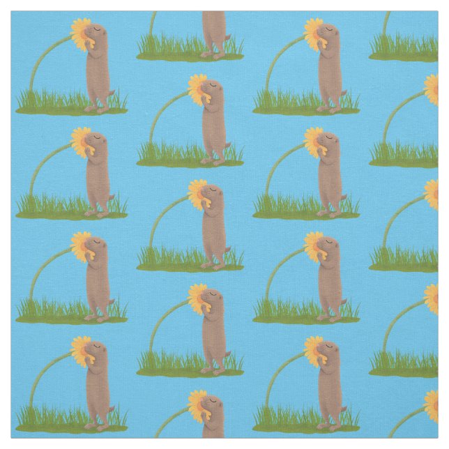 Tecknad för cute prairie hund sniffning blomma tyg (Provkarta)
